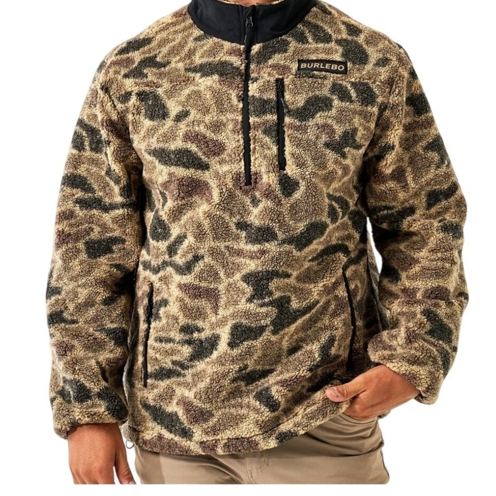 BURLEBO Camo Sherpa Quarter Zip Mens size 3X Outerwear Hunting Cabincore Jacket